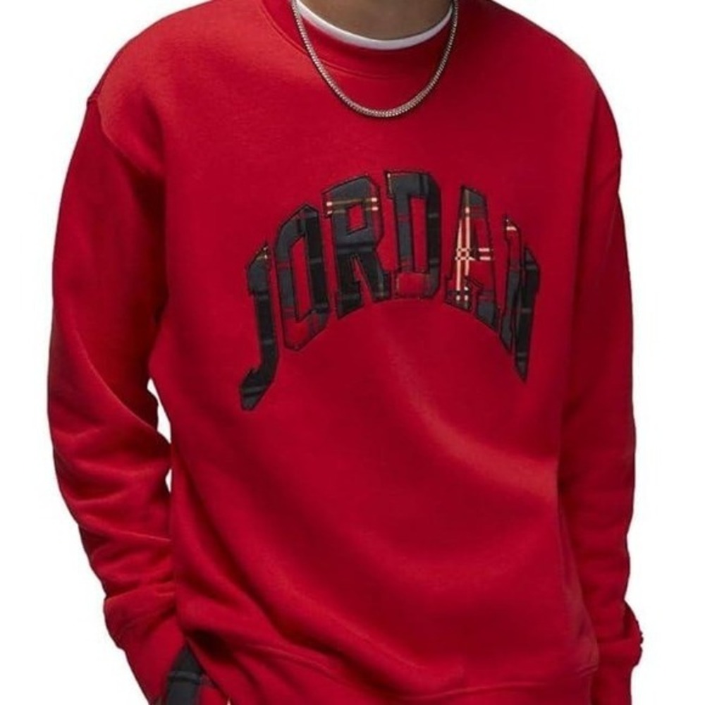 Jordan Sweatshirt Red‎ Plaid Logo Crewneck Mens Size Medium